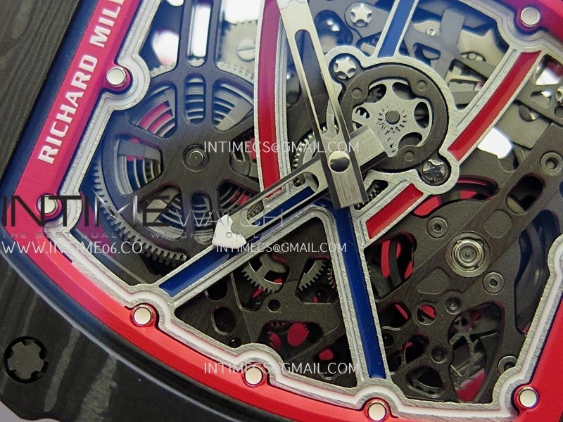 RM67-02 Black NTPT Umi Office 1:1 Blue Red Skeleton Dial On Red Nylon Strap CRMA7 Clone V2