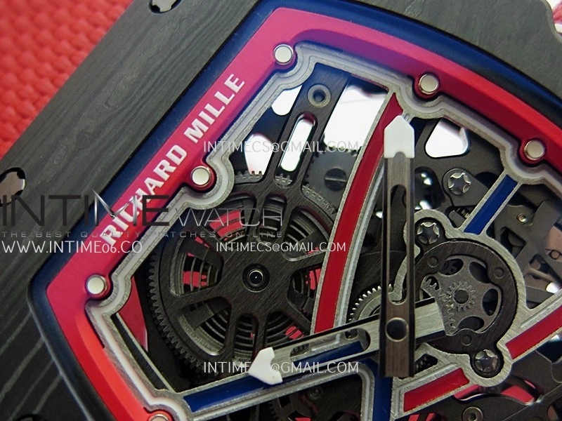 RM67-02 Black NTPT Umi Office 1:1 Blue Red Skeleton Dial On Red Nylon Strap CRMA7 Clone V2