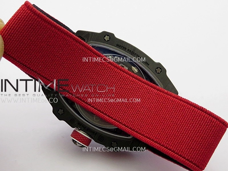 RM67-02 Black NTPT Umi Office 1:1 Blue Red Skeleton Dial On Red Nylon Strap CRMA7 Clone V2