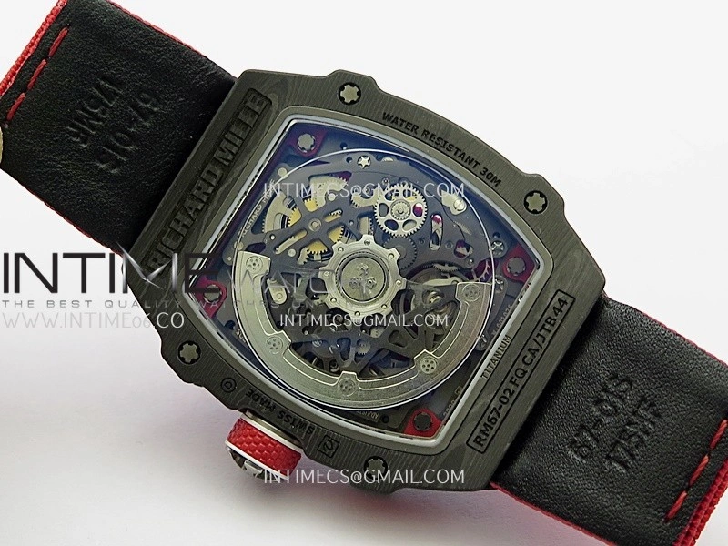 RM67-02 Black NTPT Umi Office 1:1 Blue Red Skeleton Dial On Red Nylon Strap CRMA7 Clone V2