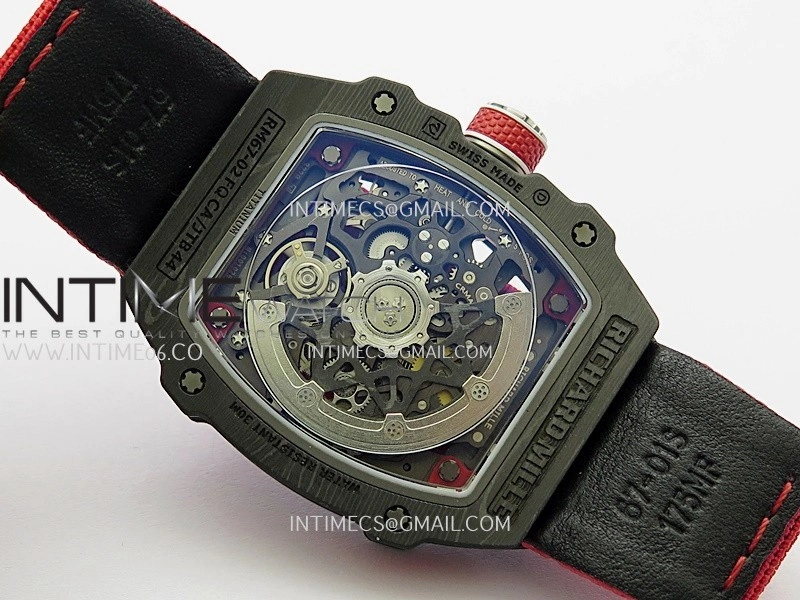 RM67-02 Black NTPT Umi Office 1:1 Blue Red Skeleton Dial On Red Nylon Strap CRMA7 Clone V2
