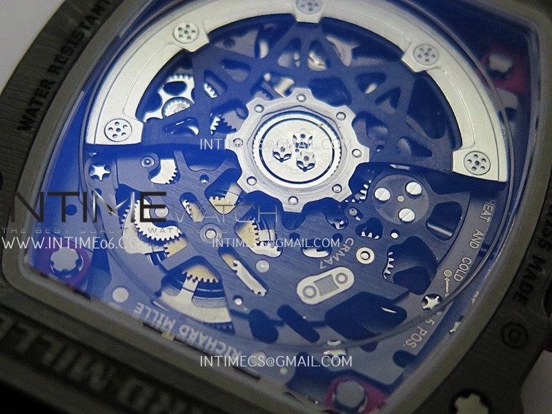RM67-02 Black NTPT Umi Office 1:1 Blue Red Skeleton Dial On Red Nylon Strap CRMA7 Clone V2