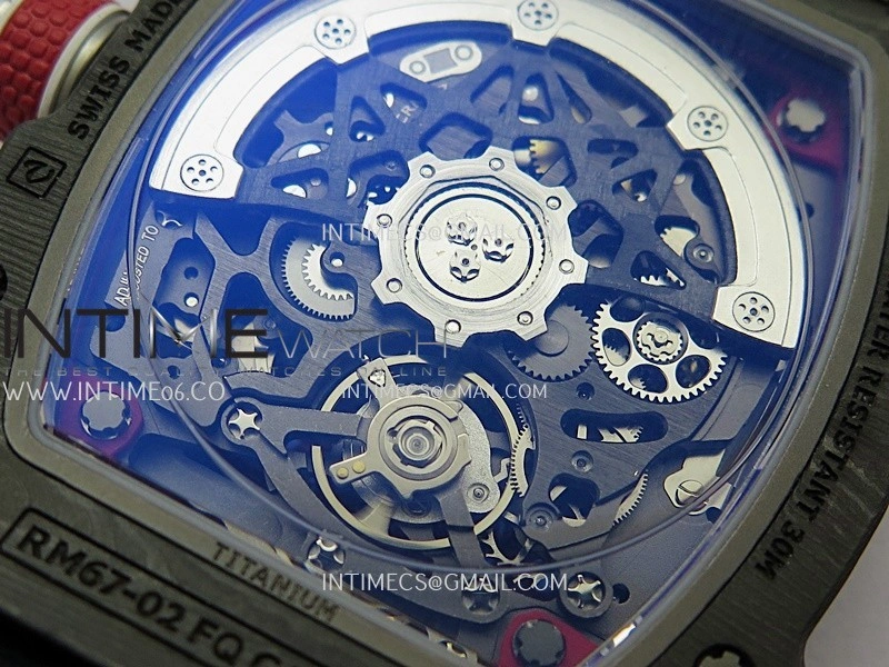 RM67-02 Black NTPT Umi Office 1:1 Blue Red Skeleton Dial On Red Nylon Strap CRMA7 Clone V2
