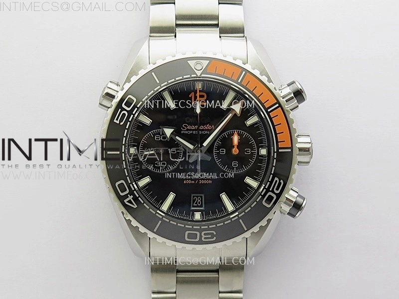 Planet Ocean Master Chronometer Black Orange Ceramic Bezel SS SCF 1:1 Best Edition Black Dial on SS Bracelet A9900