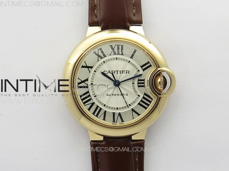 Ballon Bleu 33mm RG 3KF 1:1 Best Edition White Textured Dial on Brown Leather Strap A076