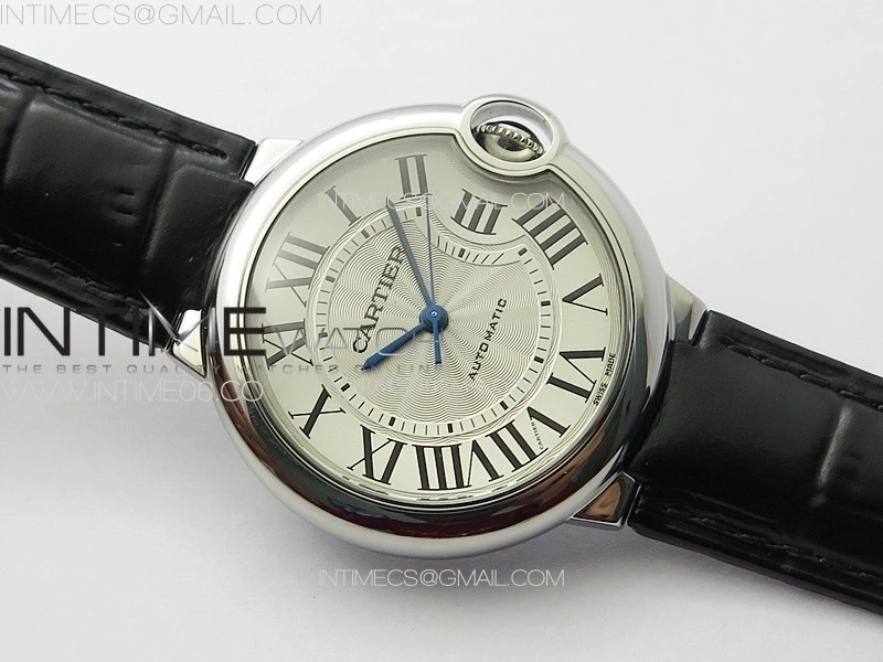 Ballon Bleu 36mm SS 3KF 1:1 Best Edition White Textured Dial on Black Leather Strap A076