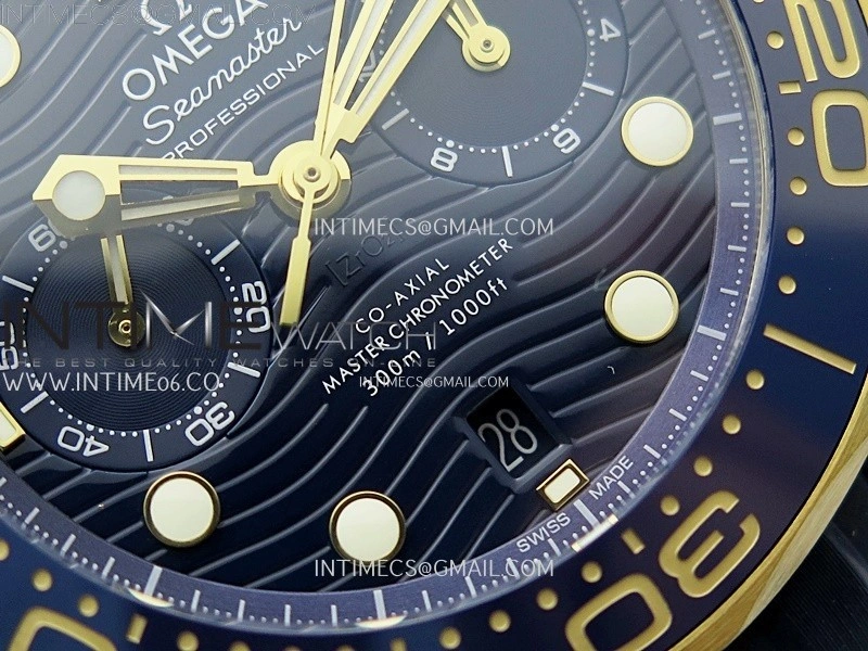 Seamaster 300M Chrono Blue Ceramic Bezel SS YG N1F 1:1 Best Edition Blue Dial on Blue Rubber Strap A9900