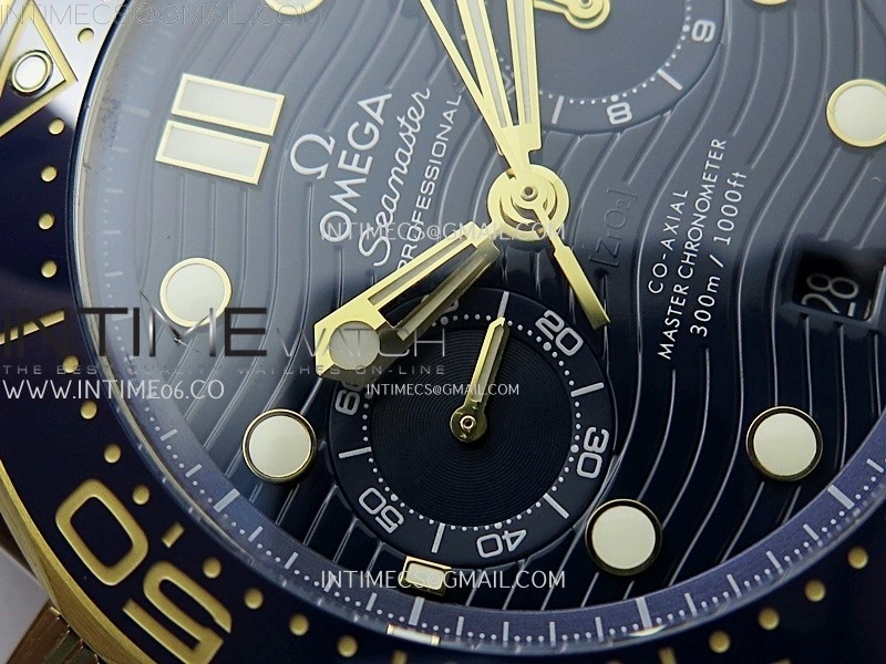 Seamaster 300M Chrono Blue Ceramic Bezel SS YG N1F 1:1 Best Edition Blue Dial on Blue Rubber Strap A9900