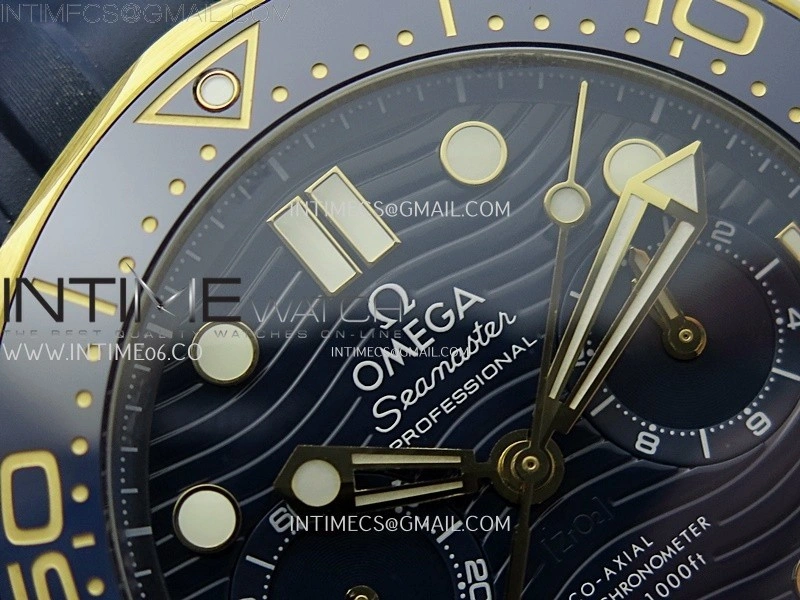 Seamaster 300M Chrono Blue Ceramic Bezel SS YG N1F 1:1 Best Edition Blue Dial on Blue Rubber Strap A9900