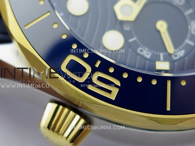 Seamaster 300M Chrono Blue Ceramic Bezel SS YG N1F 1:1 Best Edition Blue Dial on Blue Rubber Strap A9900