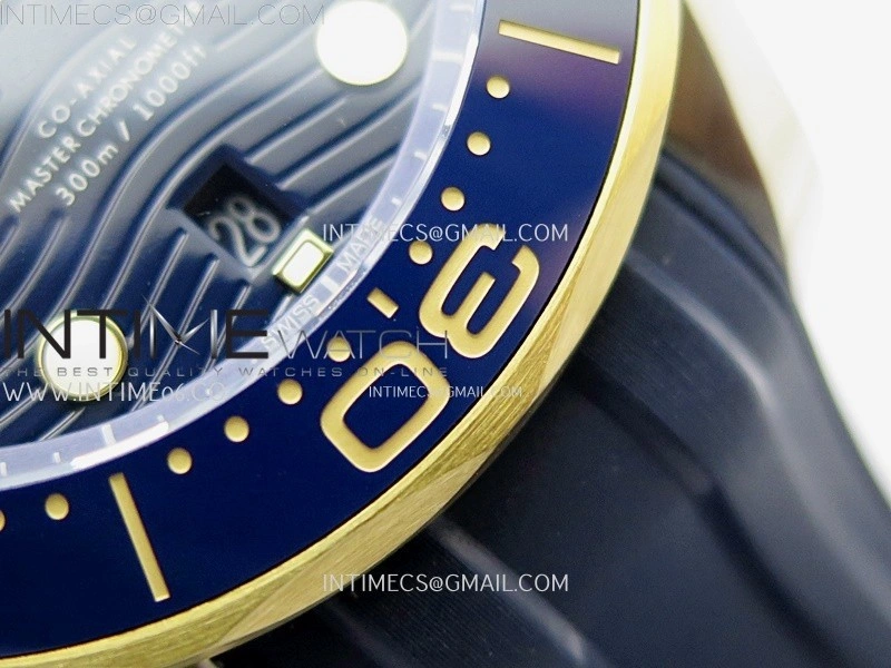 Seamaster 300M Chrono Blue Ceramic Bezel SS YG N1F 1:1 Best Edition Blue Dial on Blue Rubber Strap A9900