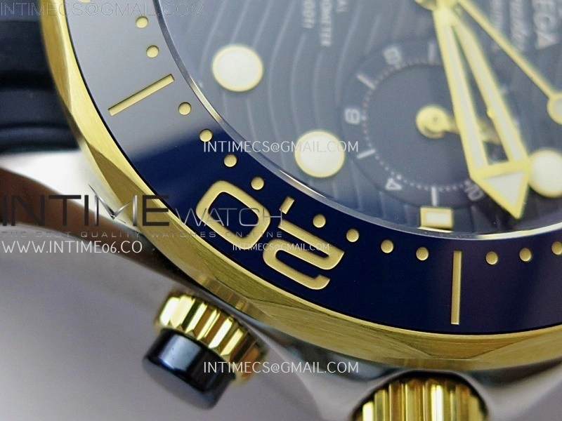 Seamaster 300M Chrono Blue Ceramic Bezel SS YG N1F 1:1 Best Edition Blue Dial on Blue Rubber Strap A9900