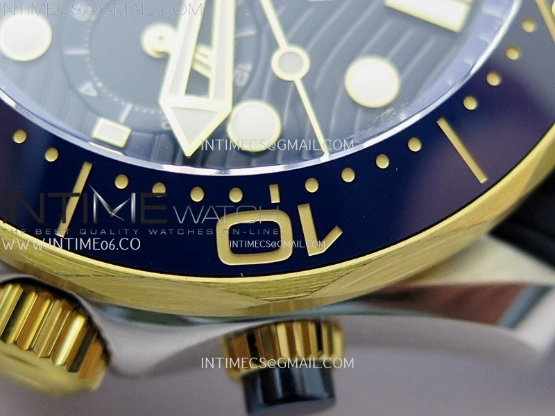 Seamaster 300M Chrono Blue Ceramic Bezel SS YG N1F 1:1 Best Edition Blue Dial on Blue Rubber Strap A9900