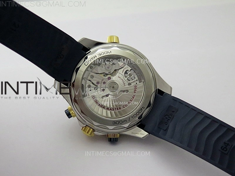 Seamaster 300M Chrono Blue Ceramic Bezel SS YG N1F 1:1 Best Edition Blue Dial on Blue Rubber Strap A9900