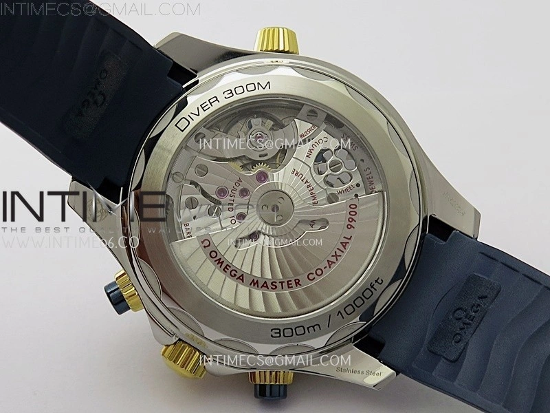Seamaster 300M Chrono Blue Ceramic Bezel SS YG N1F 1:1 Best Edition Blue Dial on Blue Rubber Strap A9900