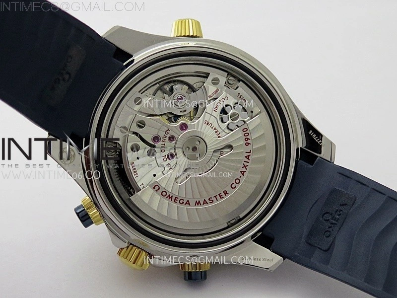 Seamaster 300M Chrono Blue Ceramic Bezel SS YG N1F 1:1 Best Edition Blue Dial on Blue Rubber Strap A9900