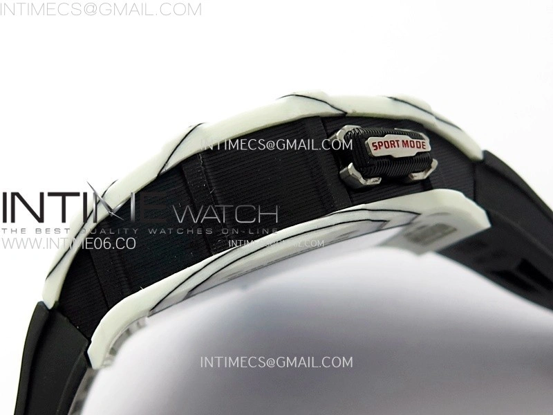 RM035-03 White Carbon Blue Crown Z Factory Skeleton Dial on Black Rubber Strap Asian Skeleton movement