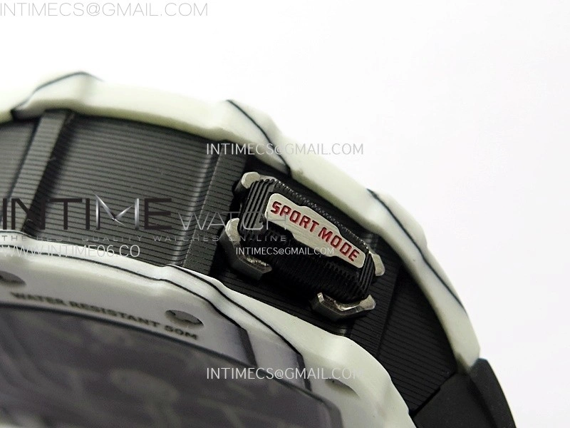 RM035-03 White Carbon Blue Crown Z Factory Skeleton Dial on Black Rubber Strap Asian Skeleton movement