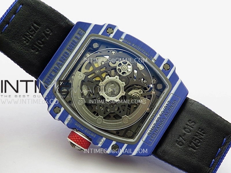 RM67-02 Fernando Blue NTPT Umi Office 1:1 Blue Red Skeleton Dial On Blue Nylon Strap CRMA7 Clone V2
