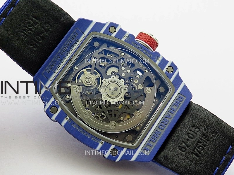 RM67-02 Fernando Blue NTPT Umi Office 1:1 Blue Red Skeleton Dial On Blue Nylon Strap CRMA7 Clone V2