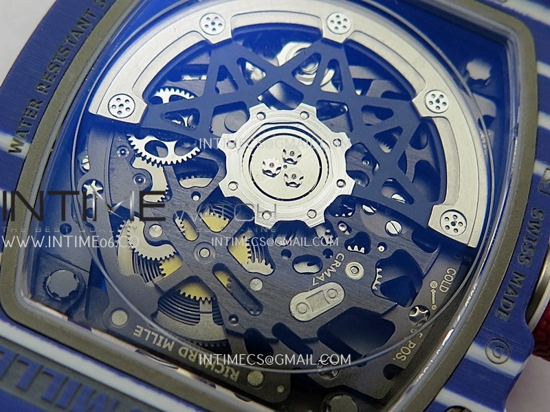 RM67-02 Fernando Blue NTPT Umi Office 1:1 Blue Red Skeleton Dial On Blue Nylon Strap CRMA7 Clone V2