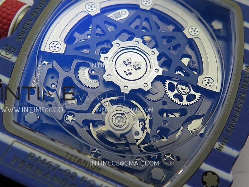 RM67-02 Fernando Blue NTPT Umi Office 1:1 Blue Red Skeleton Dial On Blue Nylon Strap CRMA7 Clone V2