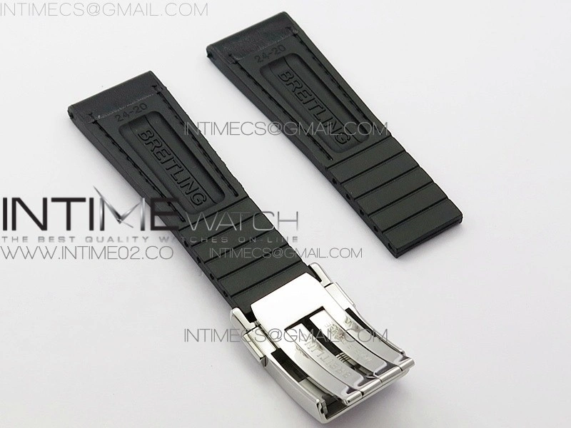Breitling Black Gummy Rubber Strap 24 20 + Genuine Clasp