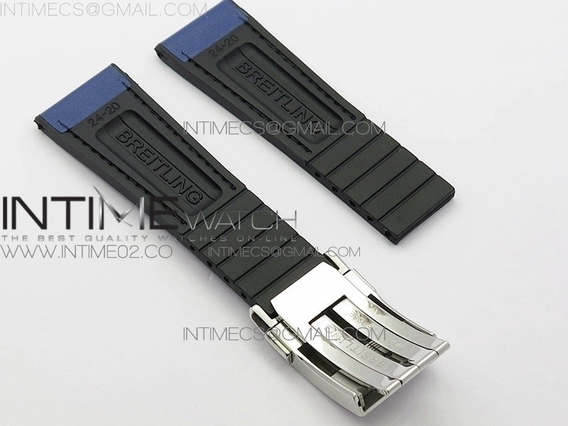 Breitling Blue Gummy Rubber Strap 24 20 + Genuine Clasp