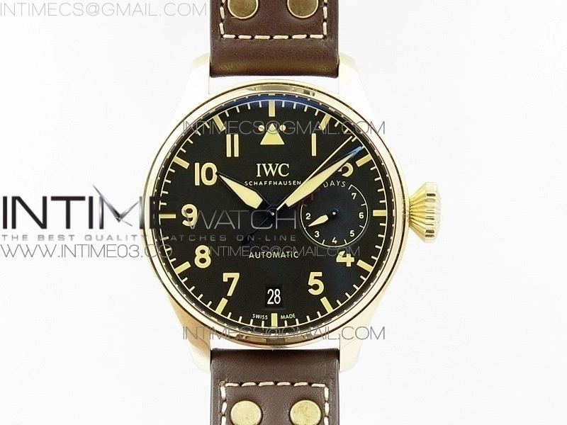 Big Pilot IW501005 Bronzo AZF 1:1 Best Edition Brown Dial Blue Numbers on Brown Leather Strap A52110
