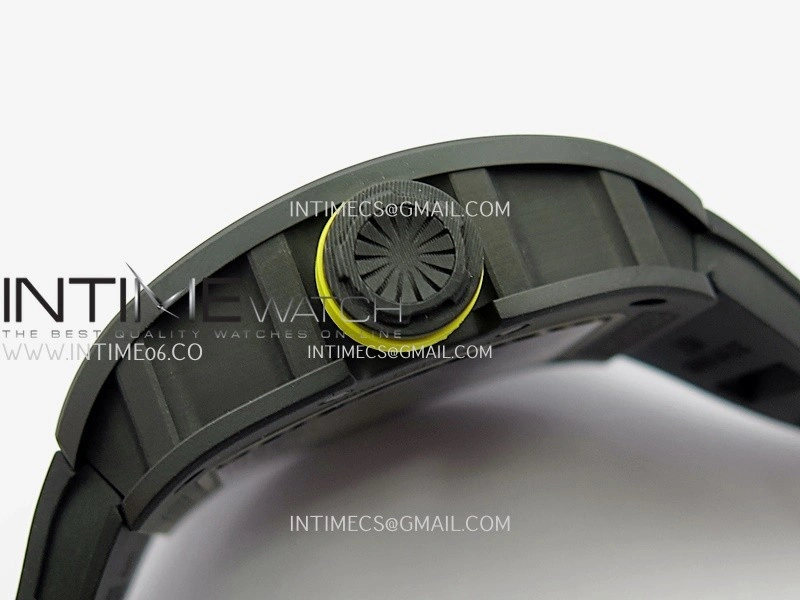 RM035 AMERICAS MANUAL CARBON BLACK CERAMIC ZF 1:1 BEST EDITION SKELETON DIAL ON BLACK RUBBER STRAP SUPER CLONE RMUL1