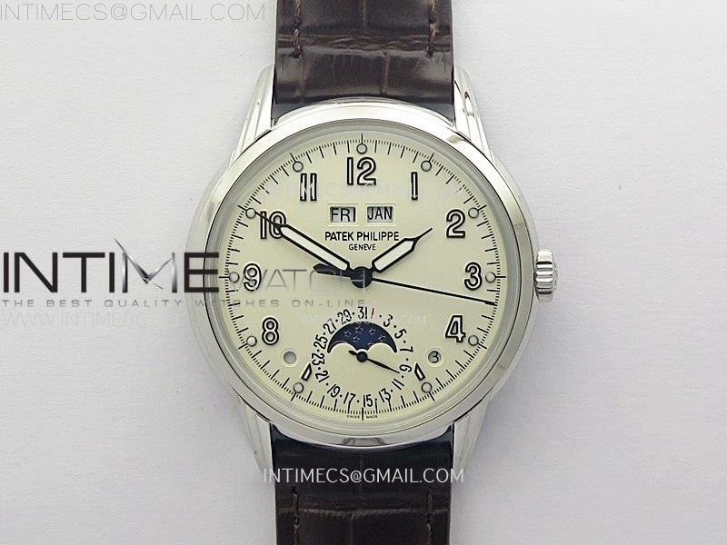 Perpetual Calendar 5320G-001 SS KRF 1:1 Best Edition Cream Dial on Brown Leather Strap A324