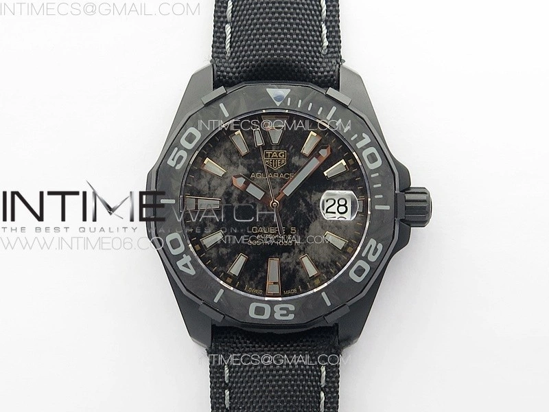 Aquaracer Calibre 5 PVD 41mm TARF 1:1 Best Edition Carbon RG Dial on Black Nylon Strap SW200