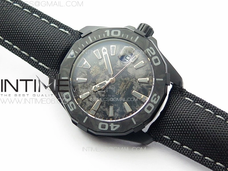 Aquaracer Calibre 5 PVD 41mm TARF 1:1 Best Edition Carbon RG Dial on Black Nylon Strap SW200
