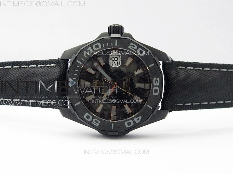 Aquaracer Calibre 5 PVD 41mm TARF 1:1 Best Edition Carbon RG Dial on Black Nylon Strap SW200