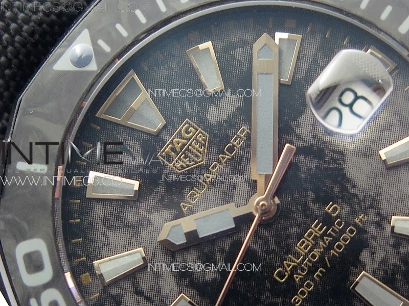 Aquaracer Calibre 5 PVD 41mm TARF 1:1 Best Edition Carbon RG Dial on Black Nylon Strap SW200