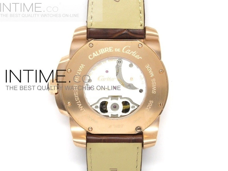 Calibre de RG Tourbillon White Dial on Brown Leather Strap