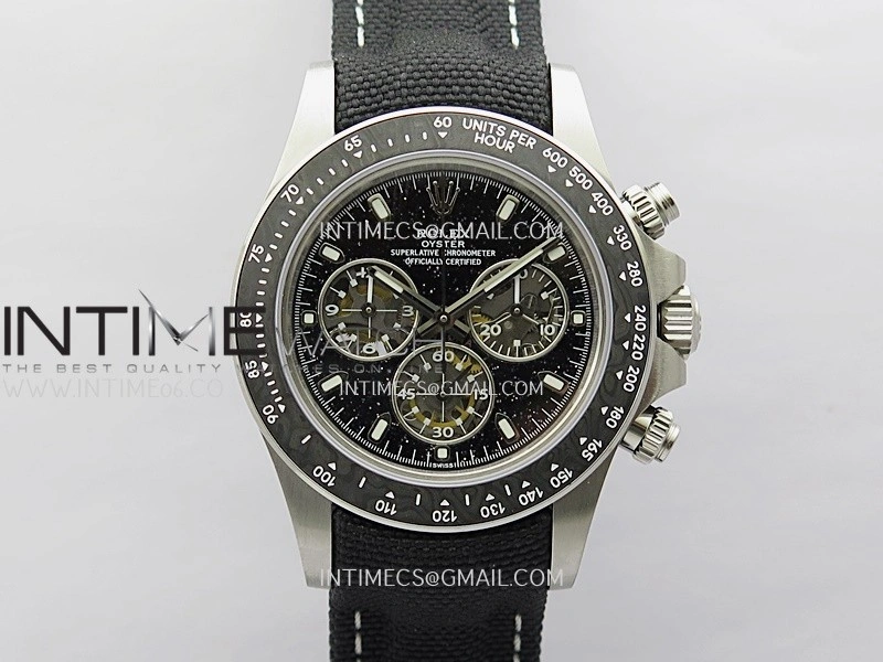 Daytona DIW SS PVD Carbon Bezel ADGF Best Edition Black Skeleton Dial On Black Leather Strap SA4130