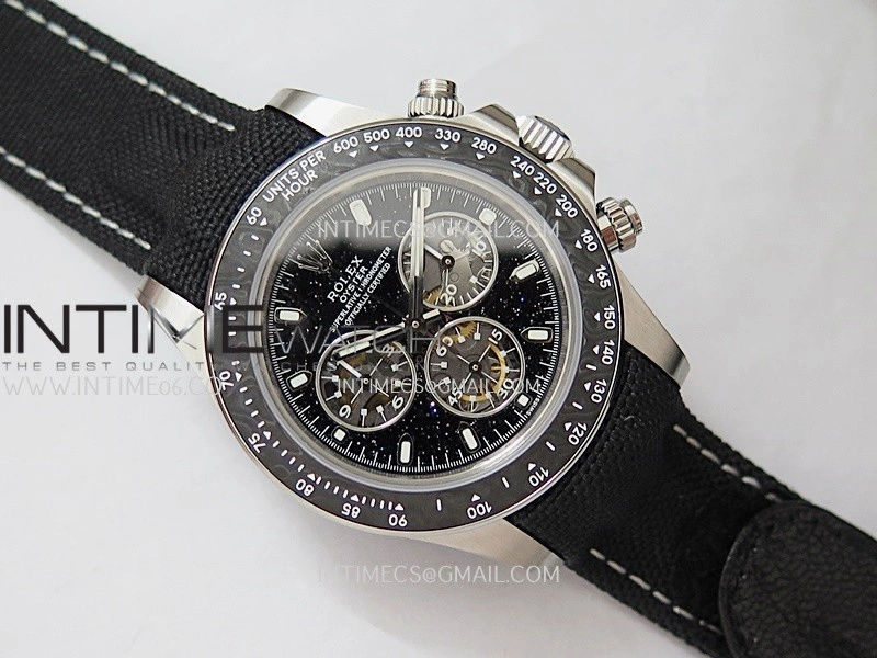 Daytona DIW SS PVD Carbon Bezel ADGF Best Edition Black Skeleton Dial On Black Leather Strap SA4130