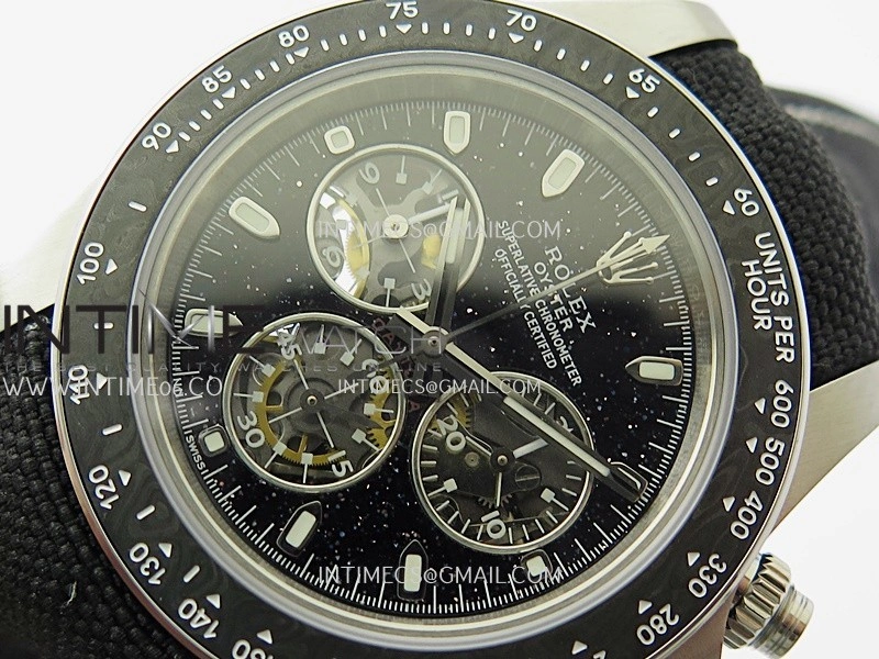 Daytona DIW SS PVD Carbon Bezel ADGF Best Edition Black Skeleton Dial On Black Leather Strap SA4130