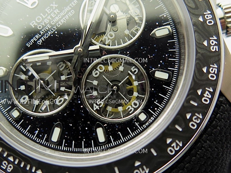 Daytona DIW SS PVD Carbon Bezel ADGF Best Edition Black Skeleton Dial On Black Leather Strap SA4130