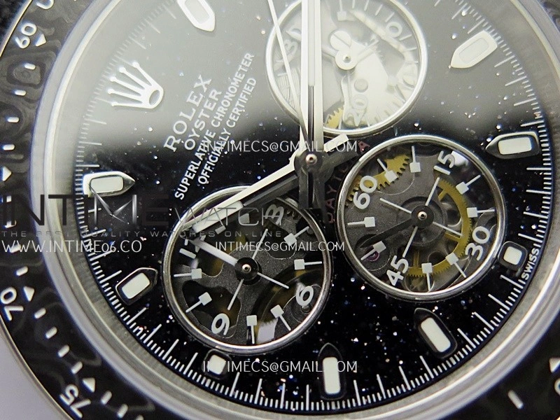 Daytona DIW SS PVD Carbon Bezel ADGF Best Edition Black Skeleton Dial On Black Leather Strap SA4130