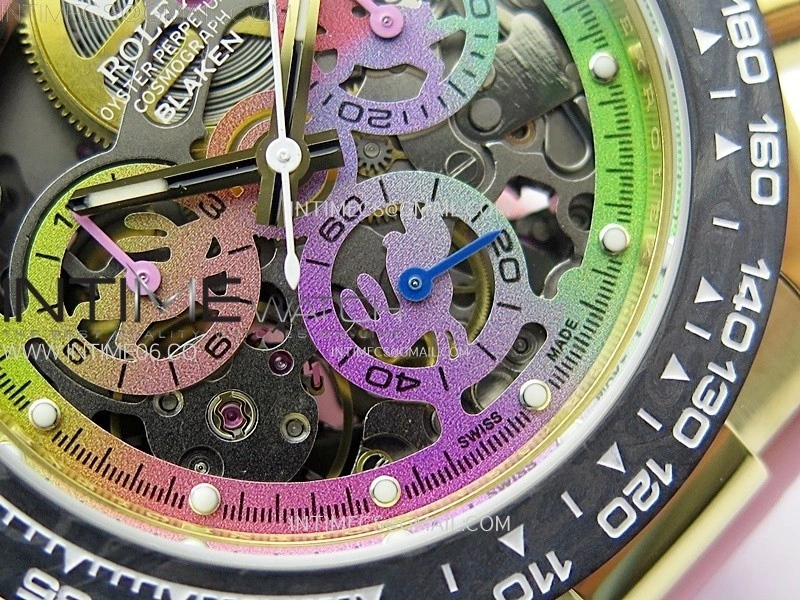 Daytona PVD Carbon Bezel YG GETF Best Blaken Skeleton Color Dial on Pink Rubber Strap SA4130