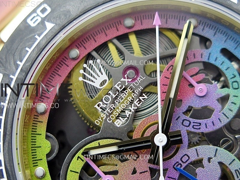 Daytona PVD Carbon Bezel YG GETF Best Blaken Skeleton Color Dial on Pink Rubber Strap SA4130