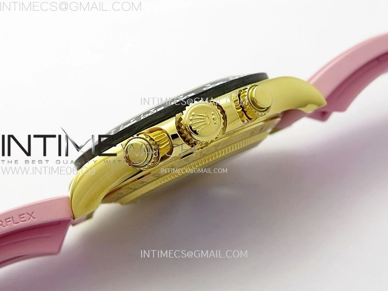 Daytona PVD Carbon Bezel YG GETF Best Blaken Skeleton Color Dial on Pink Rubber Strap SA4130