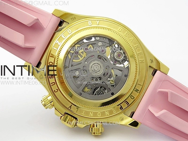 Daytona PVD Carbon Bezel YG GETF Best Blaken Skeleton Color Dial on Pink Rubber Strap SA4130