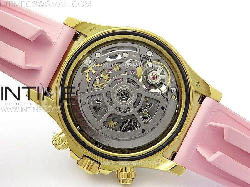 Daytona PVD Carbon Bezel YG GETF Best Blaken Skeleton Color Dial on Pink Rubber Strap SA4130
