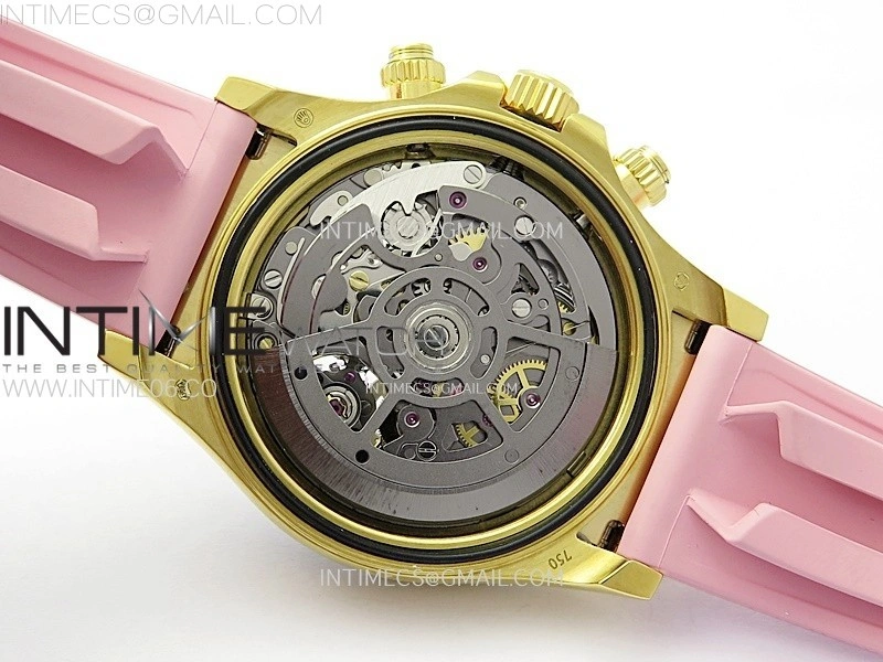 Daytona PVD Carbon Bezel YG GETF Best Blaken Skeleton Color Dial on Pink Rubber Strap SA4130
