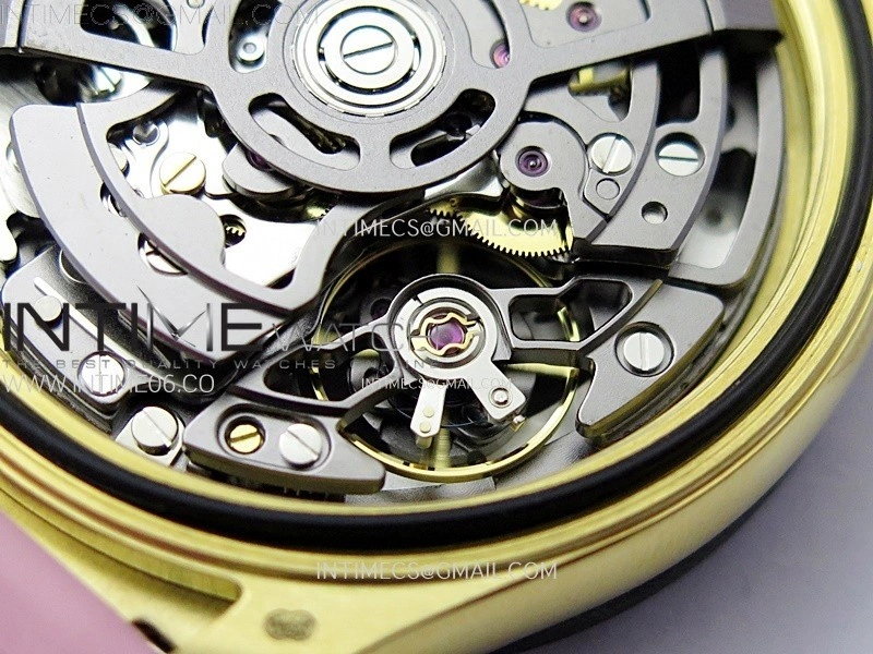 Daytona PVD Carbon Bezel YG GETF Best Blaken Skeleton Color Dial on Pink Rubber Strap SA4130