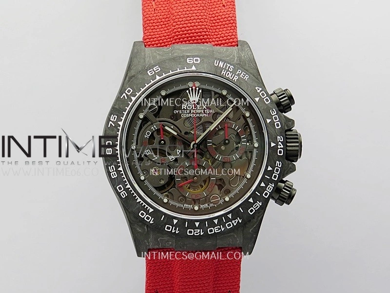 Daytona DIW Carbon Red Second Hand DIWF Best Edition Skeleton Dial On Red Nylon Strap SA4130