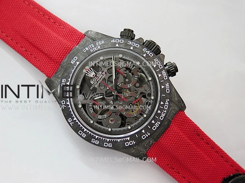 Daytona DIW Carbon Red Second Hand DIWF Best Edition Skeleton Dial On Red Nylon Strap SA4130